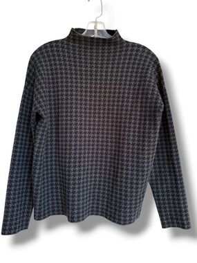 Tahari Houndstooth Check Funnel Neck Pullover Sweater Size Medium